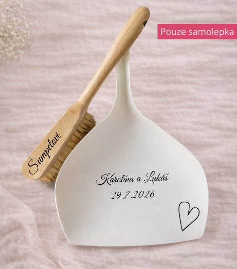 Vinylová samolepka na svatební lopatku a smetáček se jmény, příjmením a datem svatby