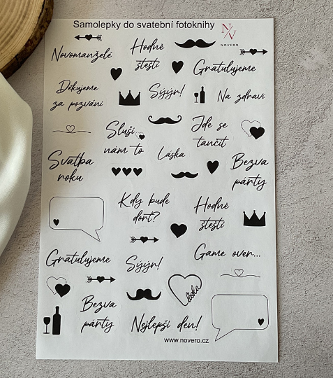 Papírové svatební samolepky do fotoknihy verze F