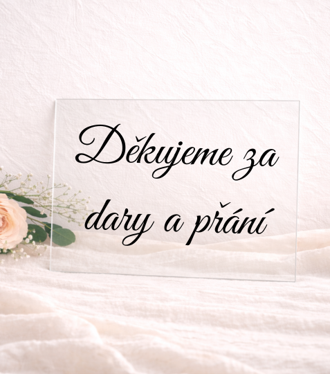 Cedulka z plexiskla Děkujeme za dary a přání
