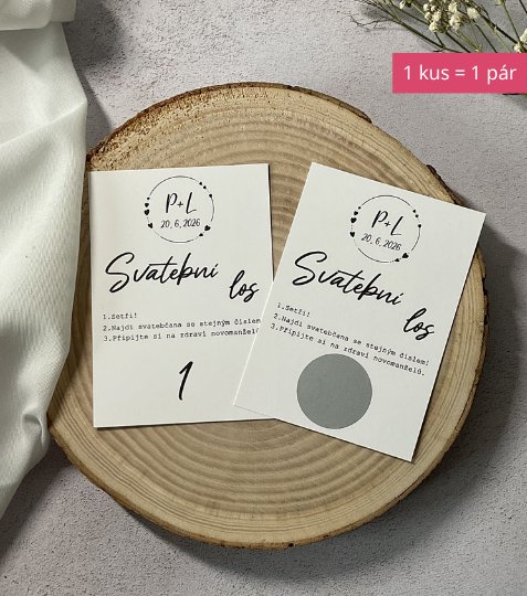 Svatební losy s úkoly – kolečko se srdíčky a s iniciálami a datem
