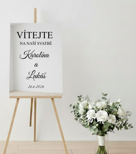 Samolepka na uvítací tabuli se jmény a datem verze F