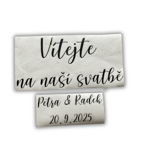 Samolepka na uvítací tabuli se jmény a datem verze A
